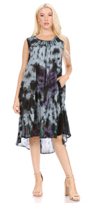 Sakkas Butterfly Tie Dye Tank Sheath Caftan Mid Length Cotton Dress
