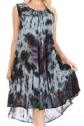 Sakkas Butterfly Tie Dye Tank Sheath Caftan Mid Length Cotton Dress#color_Charcoal