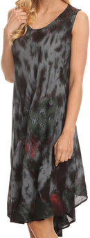 Sakkas Butterfly Tie Dye Tank Sheath Caftan Mid Length Cotton Dress