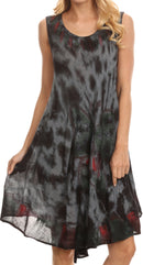 Sakkas Butterfly Tie Dye Tank Sheath Caftan Mid Length Cotton Dress