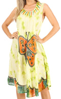 Sakkas Butterfly Tie Dye Tank Sheath Caftan Mid Length Cotton Dress#color_Green