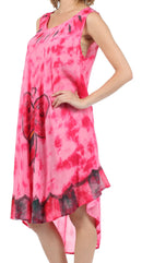 Sakkas Butterfly Tie Dye Tank Sheath Caftan Mid Length Cotton Dress