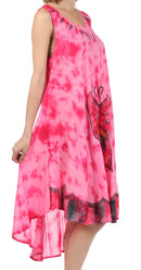 Sakkas Butterfly Tie Dye Tank Sheath Caftan Mid Length Cotton Dress