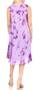 Sakkas Butterfly Tie Dye Tank Sheath Caftan Mid Length Cotton Dress