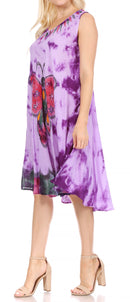 Sakkas Butterfly Tie Dye Tank Sheath Caftan Mid Length Cotton Dress