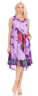 Sakkas Butterfly Tie Dye Tank Sheath Caftan Mid Length Cotton Dress