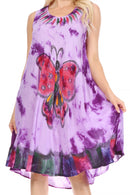 Sakkas Butterfly Tie Dye Tank Sheath Caftan Mid Length Cotton Dress