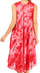 Sakkas Butterfly Tie Dye Tank Sheath Caftan Mid Length Cotton Dress