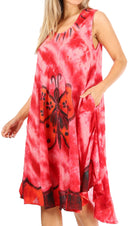 Sakkas Butterfly Tie Dye Tank Sheath Caftan Mid Length Cotton Dress