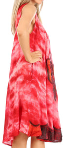 Sakkas Butterfly Tie Dye Tank Sheath Caftan Mid Length Cotton Dress