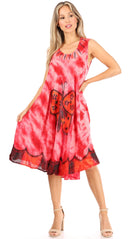 Sakkas Butterfly Tie Dye Tank Sheath Caftan Mid Length Cotton Dress