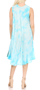 Sakkas Butterfly Tie Dye Tank Sheath Caftan Mid Length Cotton Dress