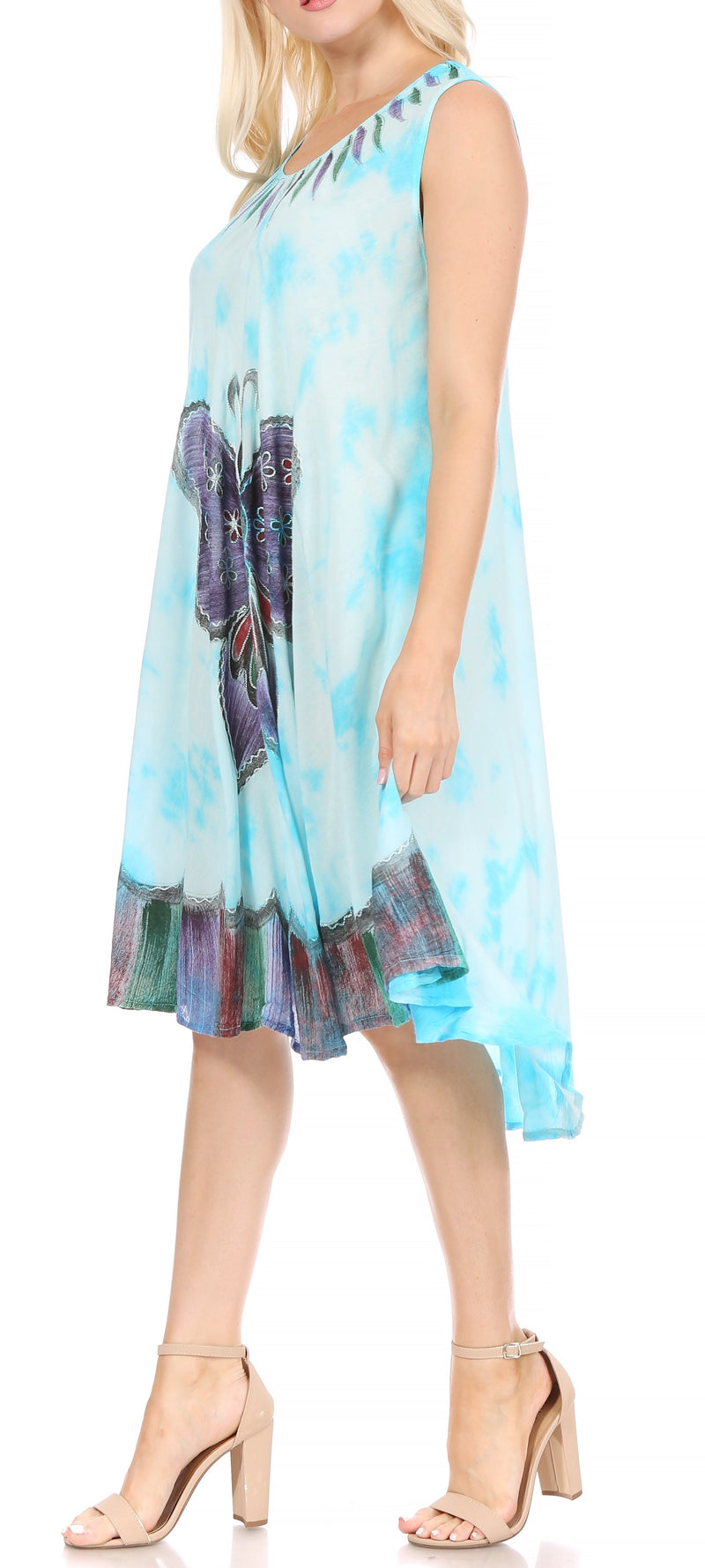 Sakkas Butterfly Tie Dye Tank Sheath Caftan Mid Length Cotton Dress