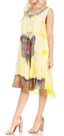 Sakkas Butterfly Tie Dye Tank Sheath Caftan Mid Length Cotton Dress