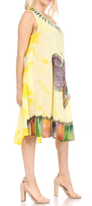 Sakkas Butterfly Tie Dye Tank Sheath Caftan Mid Length Cotton Dress