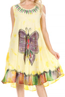 Sakkas Butterfly Tie Dye Tank Sheath Caftan Mid Length Cotton Dress
