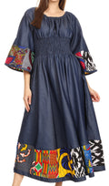Sakkas Abayomi  Wax African Ankara Chambray Peasant Medieval Casual Long Dress#color_ChambrayMulti/Tribal