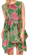 Sakkas Abeba Sleeveless Handkerchief Dress Elastic Waist Wax Print African Ankara#color_117-GreenFuchsia 