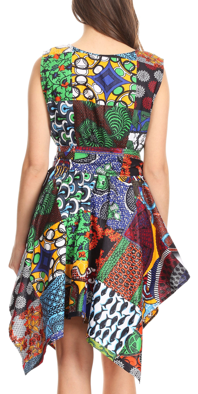 Sakkas Abeba Sleeveless Handkerchief Dress Elastic Waist Wax Print African Ankara