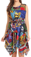 Sakkas Abeba Sleeveless Handkerchief Dress Elastic Waist Wax Print African Ankara#color_412-multi/tribal 