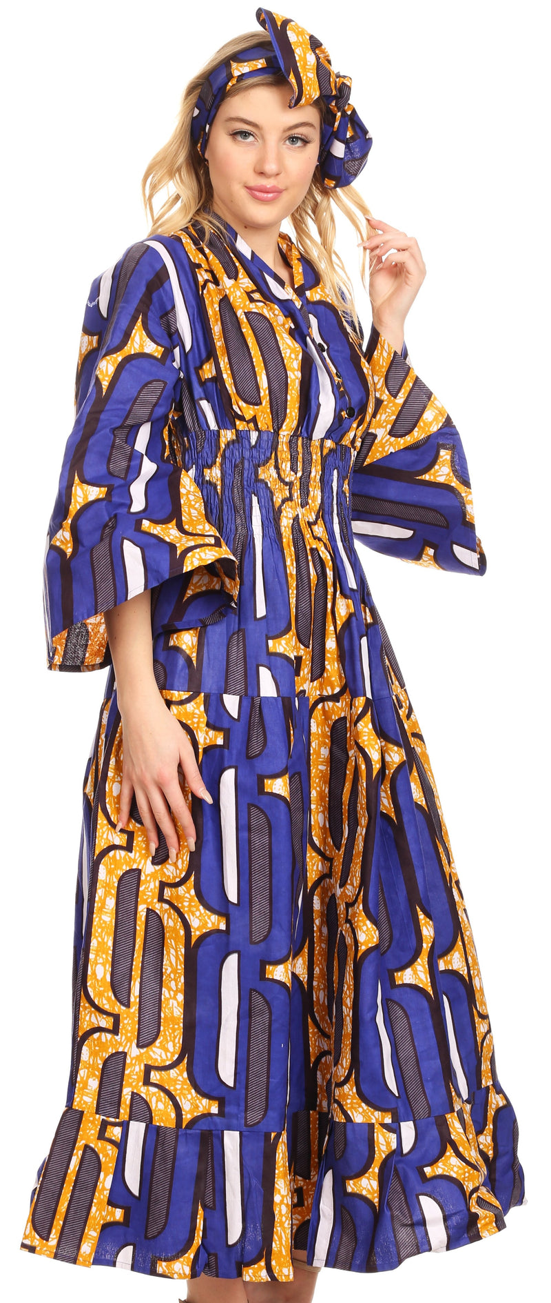 Sakkas Paola Women's  Maxi Long African Print Dress Evening Casual with Pockets