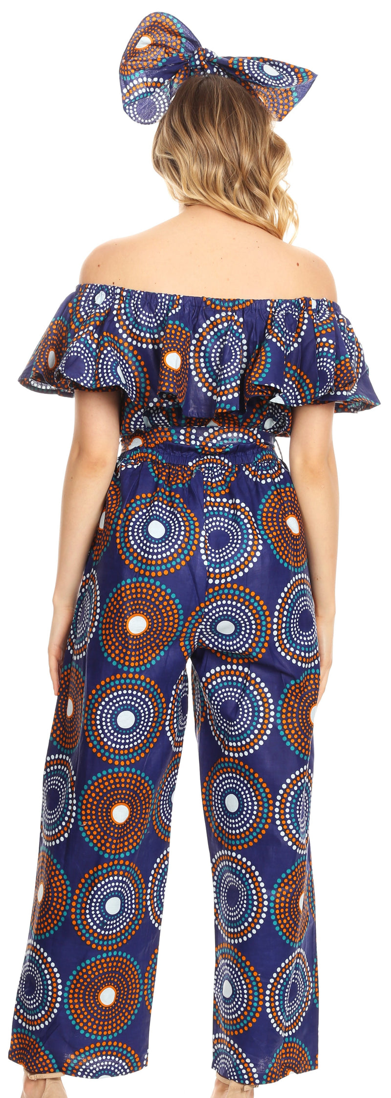 Sakkas Lelisa Ruffle Off-shoulder Long Jumpsuit w/pockets Wax African Ankara Dutch