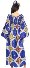 Sakkas Akela Womens Gypsy Peasant Boho Smocked Dress in African Ankara Print