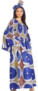 Sakkas Akela Womens Gypsy Peasant Boho Smocked Dress in African Ankara Print