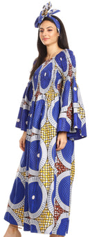 Sakkas Akela Womens Gypsy Peasant Boho Smocked Dress in African Ankara Print