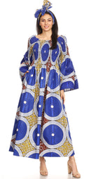 Sakkas Akela Womens Gypsy Peasant Boho Smocked Dress in African Ankara Print