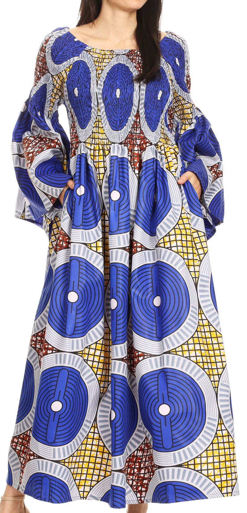 Sakkas Akela Women's Gypsy Peasant Boho Smocked Dress in African Ankar Sakkas Akela Women's Gypsy Peasant Boho Smocked Dress in African Ankar