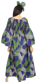 Sakkas Akela Womens Gypsy Peasant Boho Smocked Dress in African Ankara Print