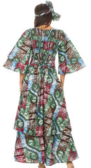 Sakkas Akela Womens Gypsy Peasant Boho Smocked Dress in African Ankara Print