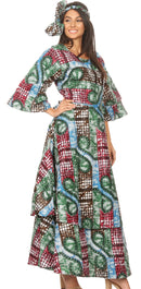 Sakkas Akela Womens Gypsy Peasant Boho Smocked Dress in African Ankara Print