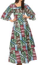 Sakkas Akela Womens Gypsy Peasant Boho Smocked Dress in African Ankara Print