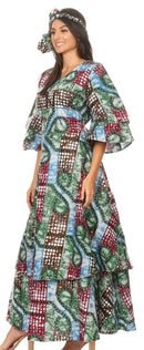 Sakkas Akela Womens Gypsy Peasant Boho Smocked Dress in African Ankara Print