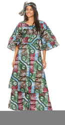 Sakkas Akela Womens Gypsy Peasant Boho Smocked Dress in African Ankara Print