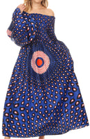 Sakkas Akela Womens Gypsy Peasant Boho Smocked Dress in African Ankara Print