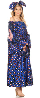 Sakkas Akela Womens Gypsy Peasant Boho Smocked Dress in African Ankara Print