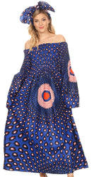 Sakkas Akela Womens Gypsy Peasant Boho Smocked Dress in African Ankara Print