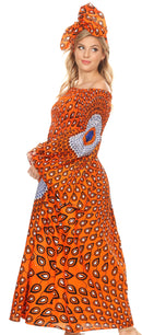 Sakkas Akela Womens Gypsy Peasant Boho Smocked Dress in African Ankara Print