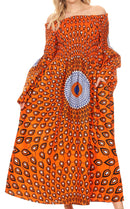 Sakkas Akela Womens Gypsy Peasant Boho Smocked Dress in African Ankara Print