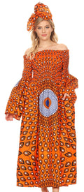Sakkas Akela Womens Gypsy Peasant Boho Smocked Dress in African Ankara Print#color_24-Multi