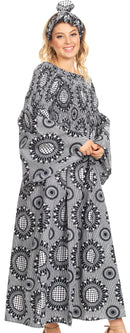 Sakkas Akela Womens Gypsy Peasant Boho Smocked Dress in African Ankara Print