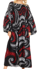 Sakkas Akela Womens Gypsy Peasant Boho Smocked Dress in African Ankara Print