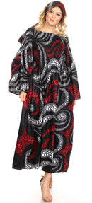 Sakkas Akela Womens Gypsy Peasant Boho Smocked Dress in African Ankara Print
