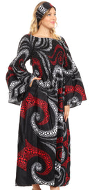 Sakkas Akela Womens Gypsy Peasant Boho Smocked Dress in African Ankara Print