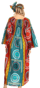 Sakkas Akela Womens Gypsy Peasant Boho Smocked Dress in African Ankara Print