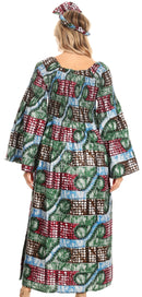 Sakkas Akela Womens Gypsy Peasant Boho Smocked Dress in African Ankara Print