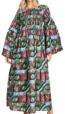 Sakkas Akela Womens Gypsy Peasant Boho Smocked Dress in African Ankara Print